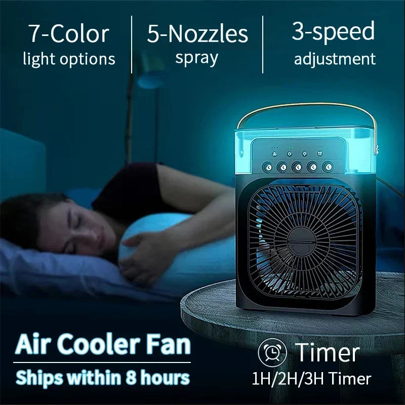 3-in-1 Mini Air Cooler Fan – Portable Household Air Conditioner with LED Night Light, Humidifier, and Adjustable Air for Home &amp; Office |