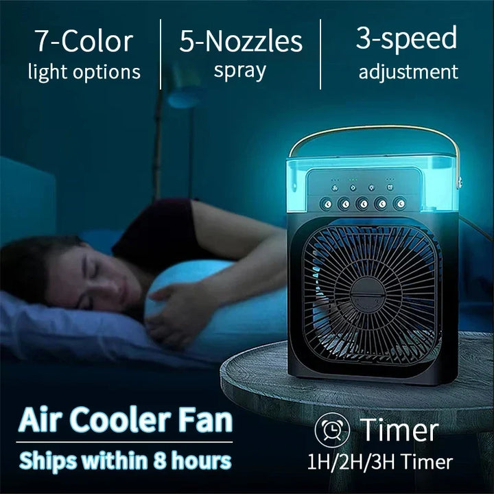 3-in-1 Mini Air Cooler Fan – Portable Household Air Conditioner with LED Night Light, Humidifier, and Adjustable Air for Home &amp; Office |