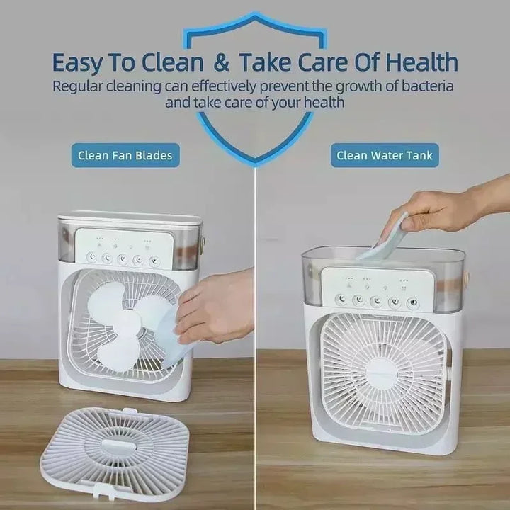 3-in-1 Mini Air Cooler Fan – Portable Household Air Conditioner with LED Night Light, Humidifier, and Adjustable Air for Home &amp; Office |