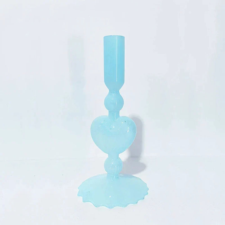 Retro Taper Candle Holder Red Heart Shape Glass Candle Holder Wedding Table Decoration Home Party Glass Vase Decor