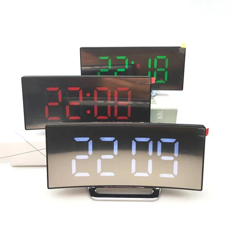 LED curved screen digital alarm clock with USB charging
