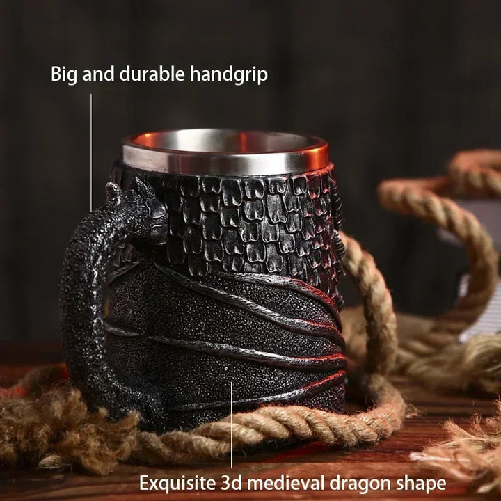 Medieval Dragon Resin Stainless Steel Mug as Coffee Mug or Tea Mug
