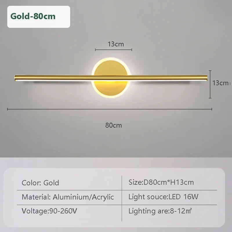 LED Wall Light LineaLux | Black &amp; Gold | 40/60/80 cm | Warm, Cold &amp; Three-color Light | Modern Mirror &amp; Wall Lighting