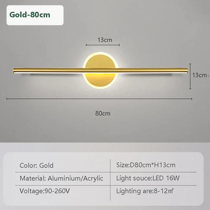 LED Wall Light LineaLux | Black &amp; Gold | 40/60/80 cm | Warm, Cold &amp; Three-color Light | Modern Mirror &amp; Wall Lighting