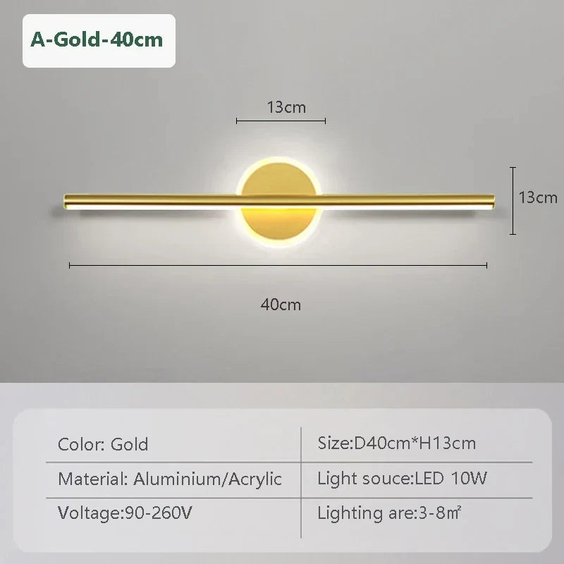 LED Wall Light LineaLux | Black &amp; Gold | 40/60/80 cm | Warm, Cold &amp; Three-color Light | Modern Mirror &amp; Wall Lighting