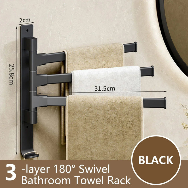 Bathroom Towel Holder Rotatable Towel Rack Space Aluminum 1/2/3/4/5-Bar Towel Holder Kitchen Shelf Kitchen Hanging Shelf Wall Mounted