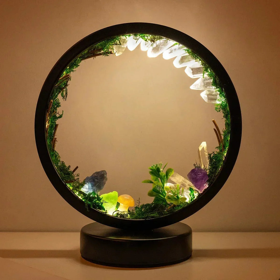 Elegant night light - Round frame - Green crystals - Chic decoration