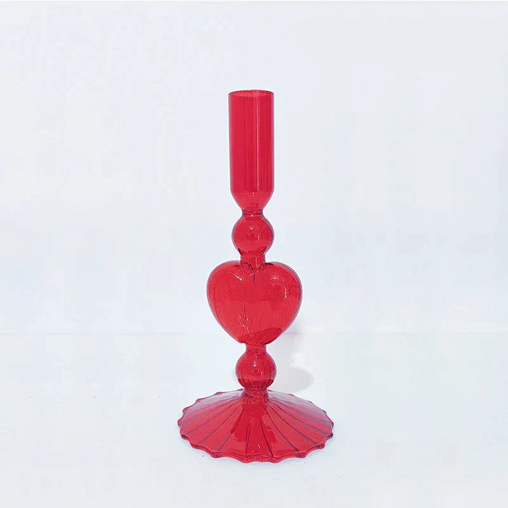 Retro Taper Candle Holder Red Heart Shape Glass Candle Holder Wedding Table Decoration Home Party Glass Vase Decor