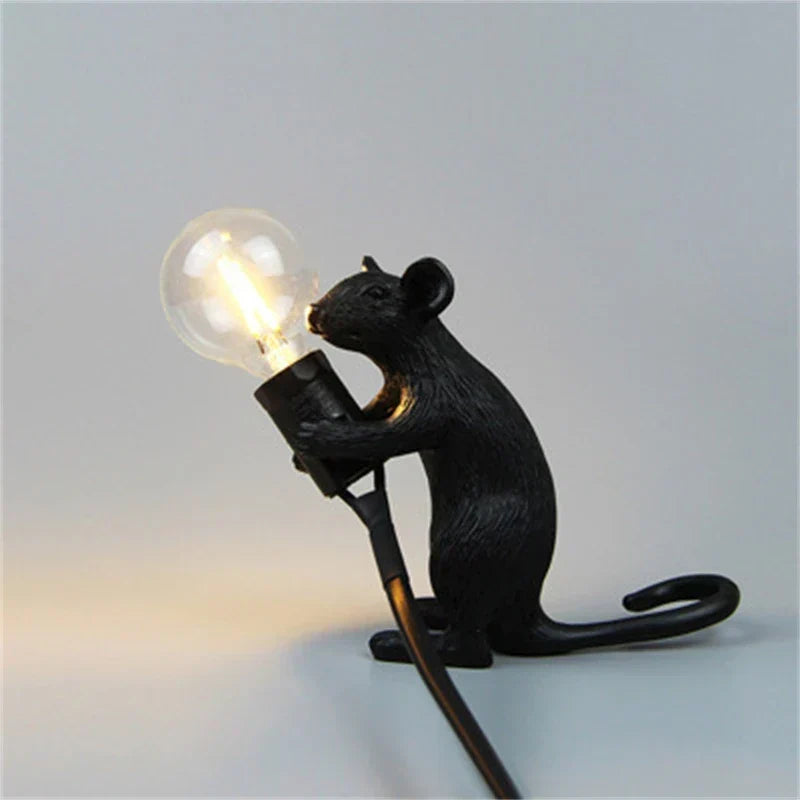 Modern LED Animal Table Lamps: Resin Rat, Cat, and Squirrel Night Lights