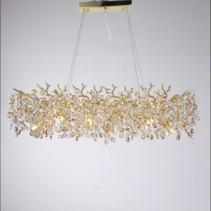 Long Crystal Pendant Chandelier | Nordic LED Island Light with Remote Control (G9)