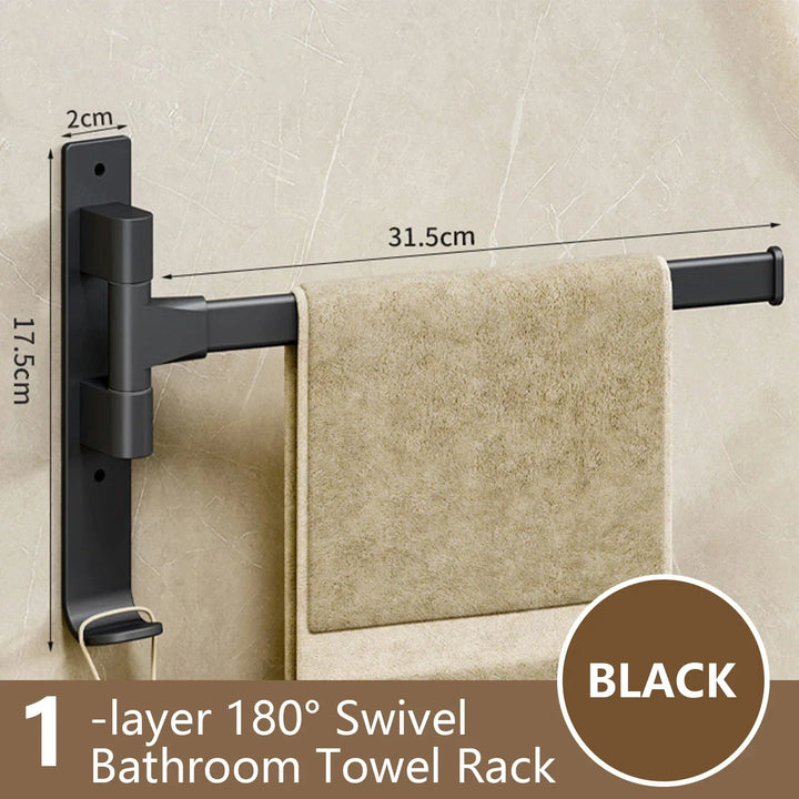 Bathroom Towel Holder Rotatable Towel Rack Space Aluminum 1/2/3/4/5-Bar Towel Holder Kitchen Shelf Kitchen Hanging Shelf Wall Mounted