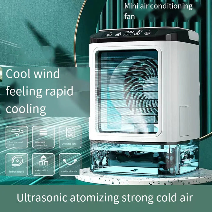 USB Portable Mini Air Conditioner Fan – 3-Speed Desktop Cooling Fan with LED Night Light, Air Cooler for Home, Office, and Camping |