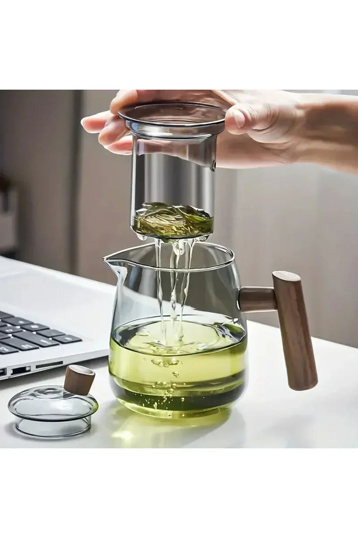 Wood Handle Glass Teapot