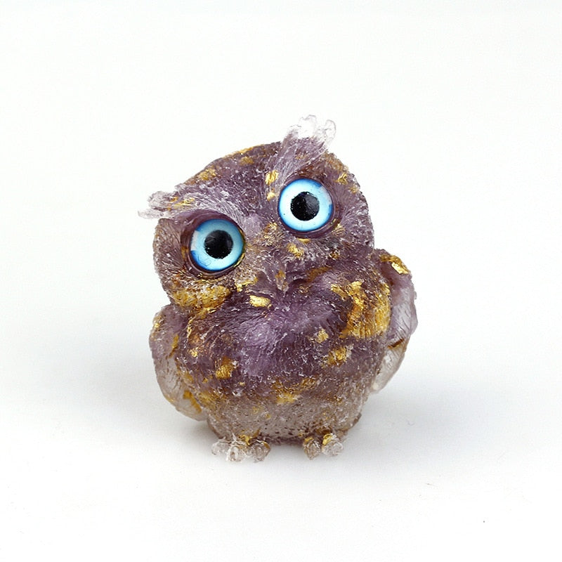 Natural Crystal Owl Figurine: Handmade Collector&