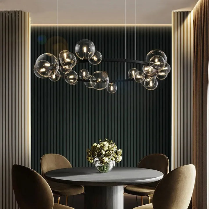 Modern Creative Metal Chandelier Lighting: 7/10 Clear Glass Bubbles, Long Round Design with G9 Light Fixture