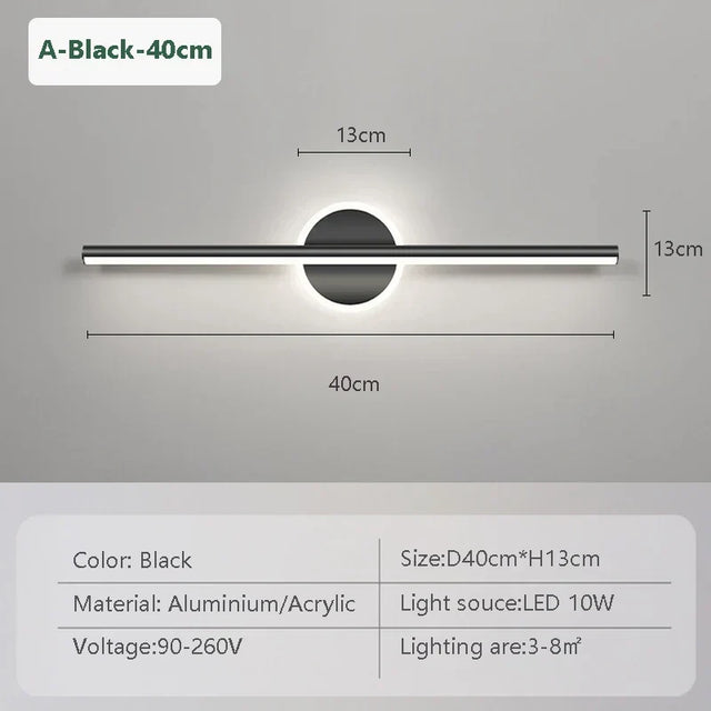LED Wall Light LineaLux | Black & Gold | 40/60/80 cm | Warm, Cold & Three-color Light | Modern Mirror & Wall Lighting