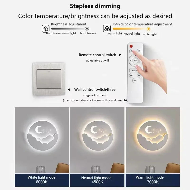 LED wall light with moon and stars