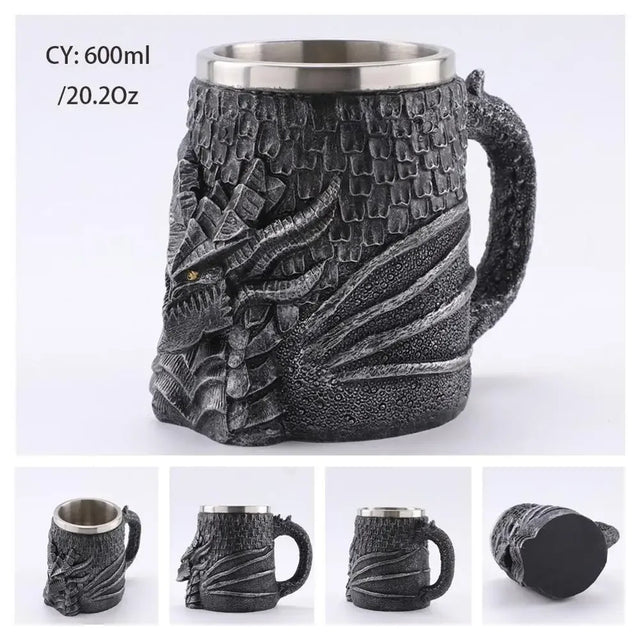 Medieval Dragon Resin Stainless Steel Mug as Coffee Mug or Tea Mug
