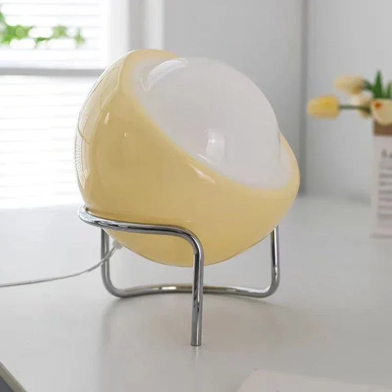 Aurivio Table Lamp | Glass &amp; Stainless Steel | Retro-Nordic Design | LED Night Light Beige/Orange | Ø21×H25 cm