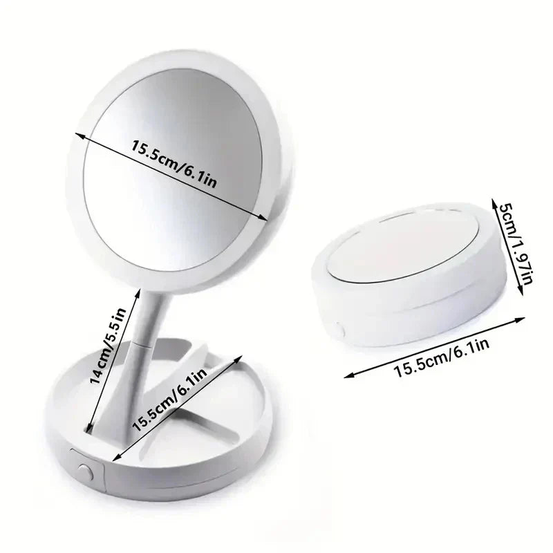 Glamora Travel Mirror LED | Double-Sided &amp; 10x Magnification | Foldable &amp; Portable | With Accessory Compartment