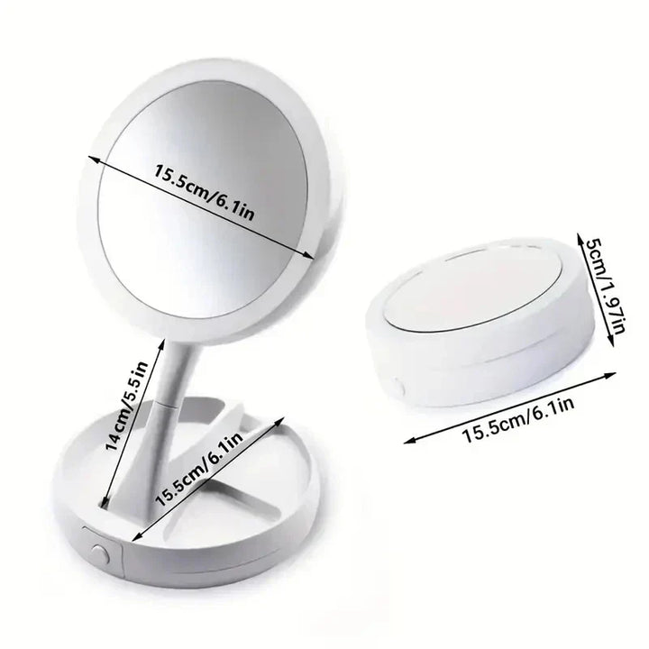 Glamora Travel Mirror LED | Double-Sided &amp; 10x Magnification | Foldable &amp; Portable | With Accessory Compartment