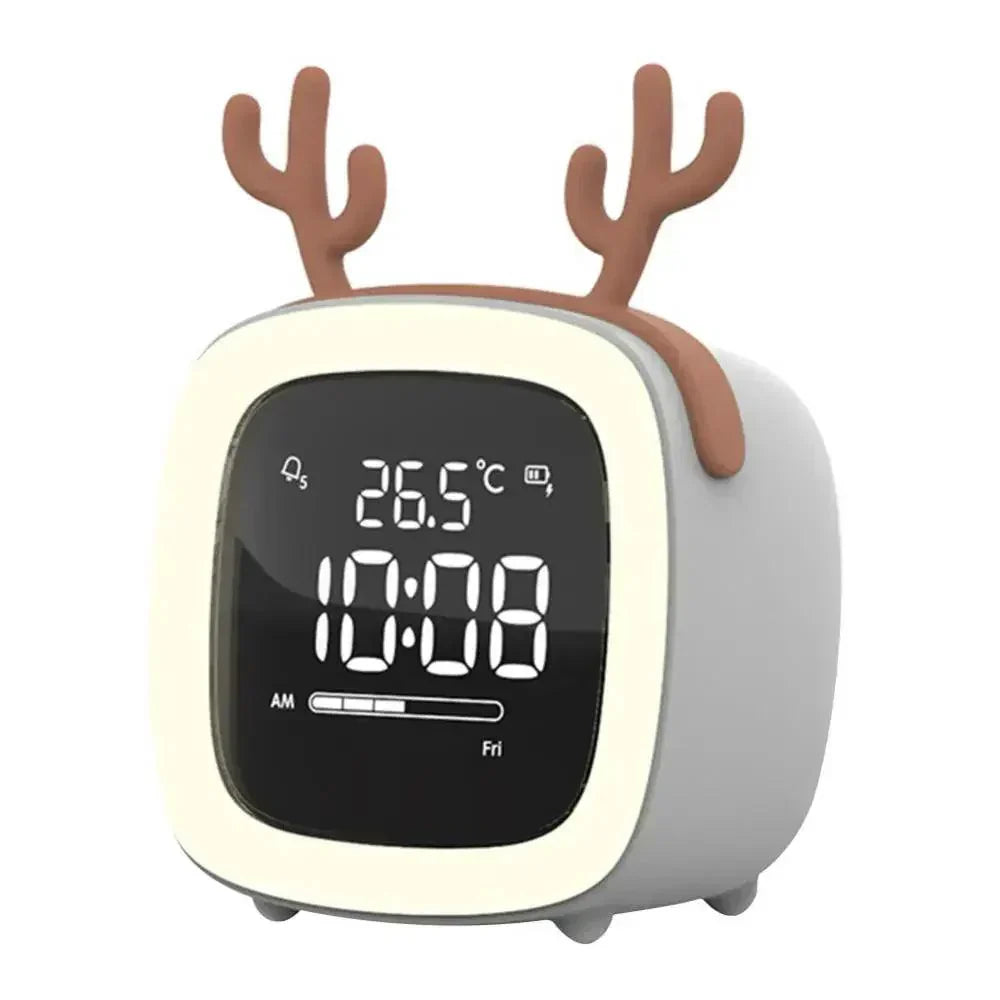 Cartoon Bunny LED Alarm Clock with Night Light – Rechargeable, Cute Digital Display for Kids &amp; Bedrooms