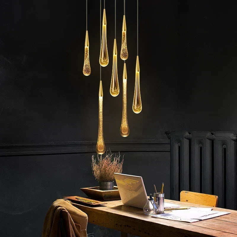Crystal LED Pendant Lights: Perfect for Bedrooms, Dining Rooms, Bar - Water Droplet Chandelier, Stair Lamp for Interior Decoration