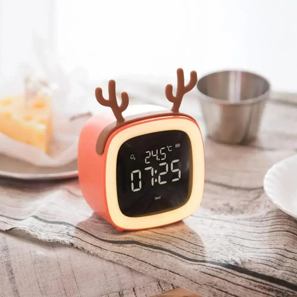 Cartoon Bunny LED Alarm Clock with Night Light – Rechargeable, Cute Digital Display for Kids &amp; Bedrooms