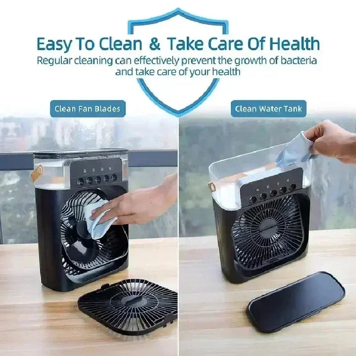 3-in-1 Mini Air Cooler Fan – Portable Household Air Conditioner with LED Night Light, Humidifier, and Adjustable Air for Home &amp; Office |