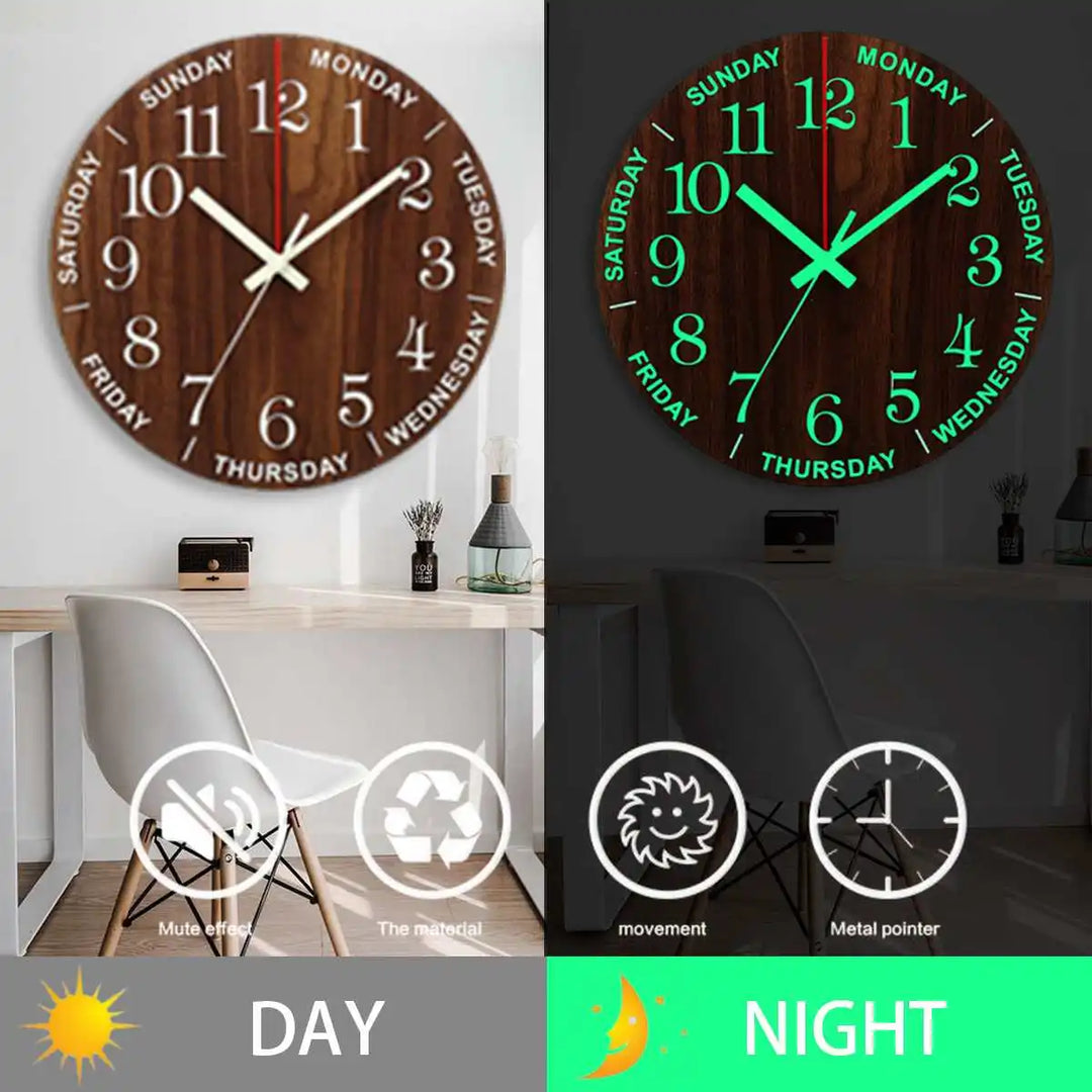 GlowClock – Luxe Wooden Wall Clock with Night Light