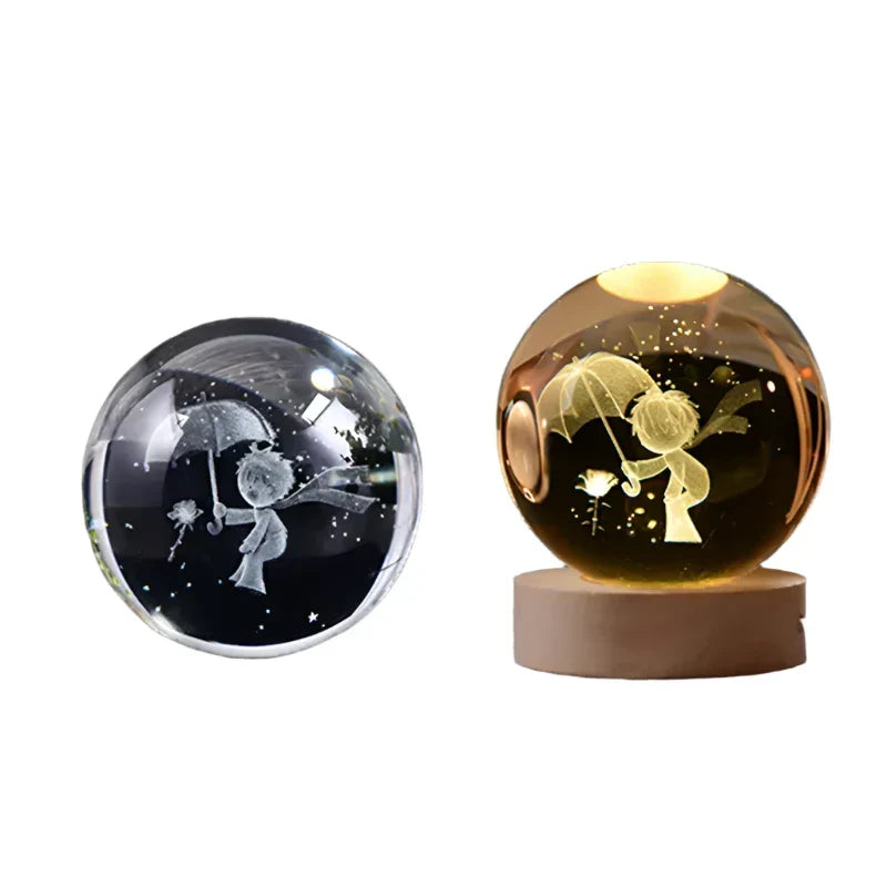 3D Crystal Night Light LED - Starry Sky Projector with Wooden Base, Romantic Lighting for Bedroom &amp; Gifts |