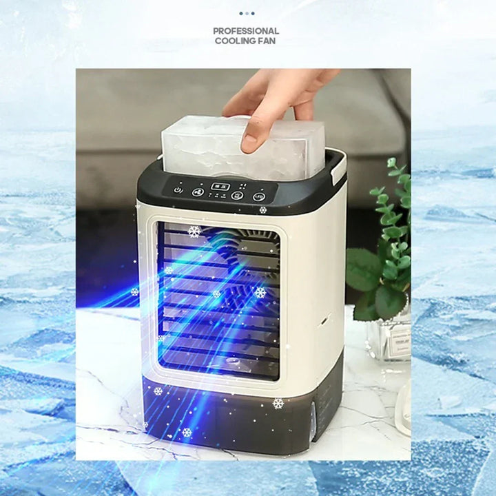USB Portable Mini Air Conditioner Fan – 3-Speed Desktop Cooling Fan with LED Night Light, Air Cooler for Home, Office, and Camping |