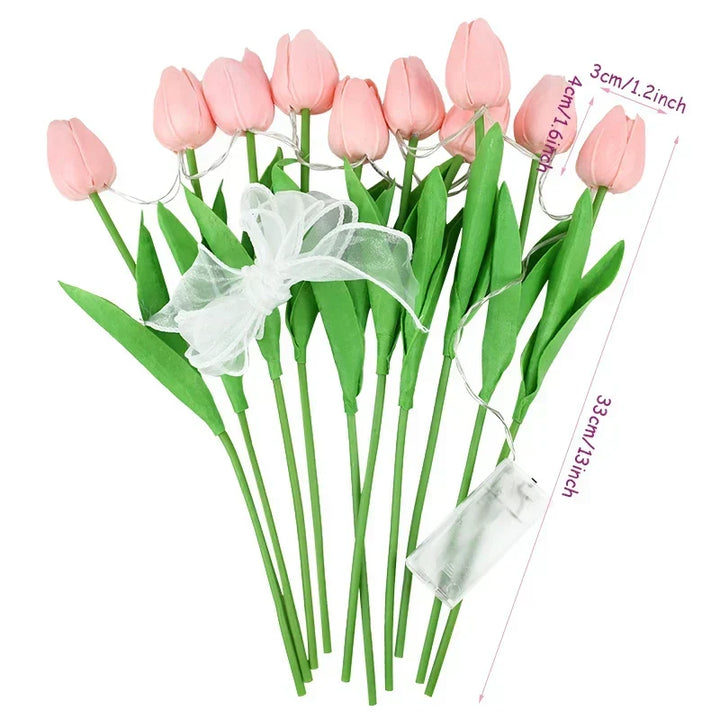 LED lamp with artificial tulip bouquet perfect for gifts or as wedding party home decorations
