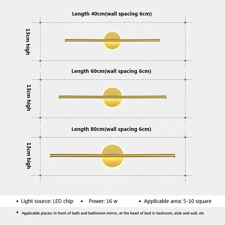 LED Wall Light LineaLux | Black &amp; Gold | 40/60/80 cm | Warm, Cold &amp; Three-color Light | Modern Mirror &amp; Wall Lighting