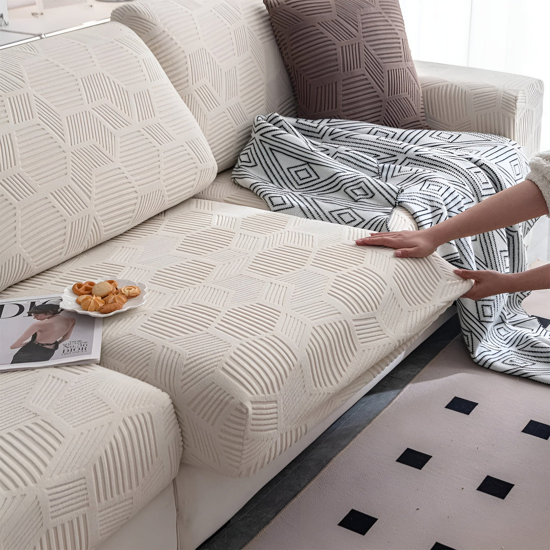 Jacquard Sofa Cover with Geometric Pattern – Soft &amp; Pet-Friendly | Perfect for Protection and Cozy Living Spaces |