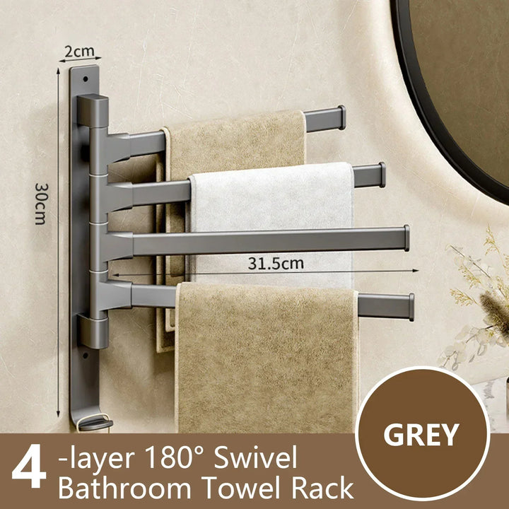 Bathroom Towel Holder Rotatable Towel Rack Space Aluminum 1/2/3/4/5-Bar Towel Holder Kitchen Shelf Kitchen Hanging Shelf Wall Mounted