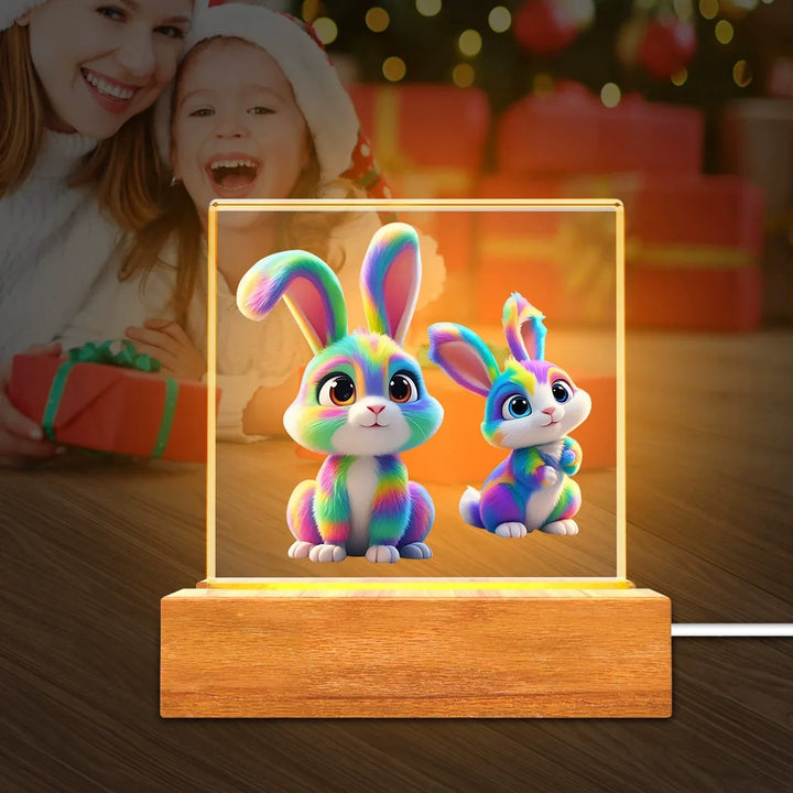 Solid Wood Base Acrylic Night Light Kids Creative Gift USB Table Lamp