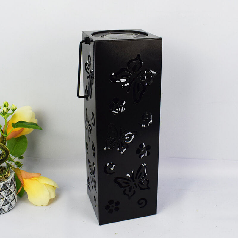 Solar Butterfly Rose Pattern Hollow Column LED Outdoor Waterproof Decorative Lamp