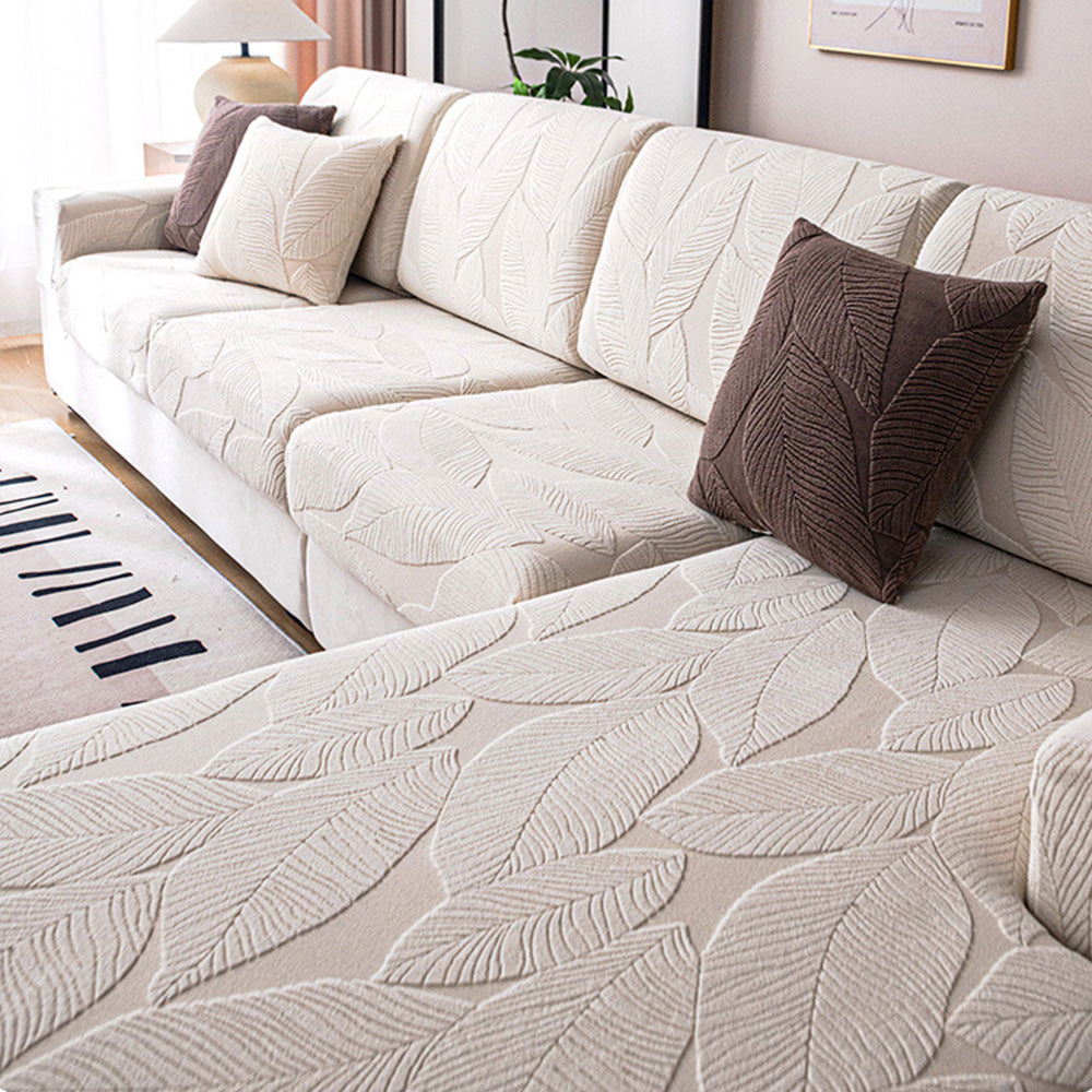 Modern Leaf Jacquard Waterproof Anti-Scratch Stretch Full Cover Sofa Cover