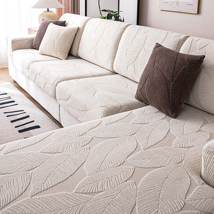 Modern Leaf Jacquard Waterproof Anti-Scratch Stretch Full Cover Sofa Cover