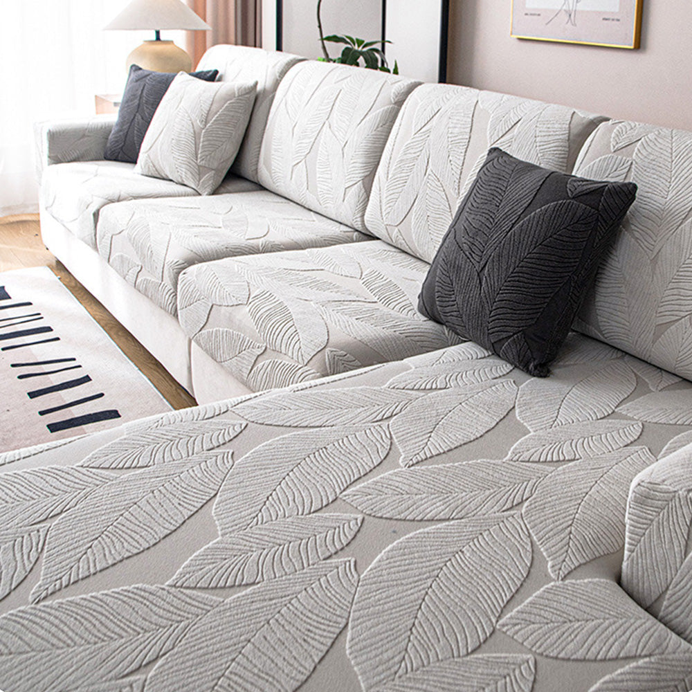 Modern Leaf Jacquard Waterproof Anti-Scratch Stretch Full Cover Sofa Cover