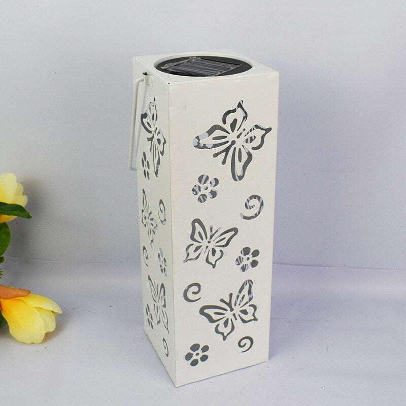 Solar Butterfly Rose Pattern Hollow Column LED Outdoor Waterproof Decorative Lamp