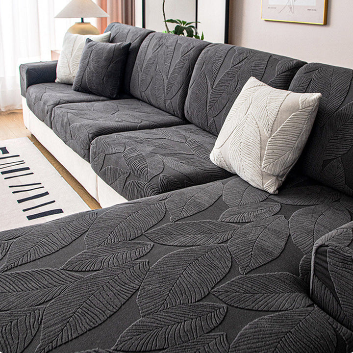 Modern Leaf Jacquard Waterproof Anti-Scratch Stretch Full Cover Sofa Cover