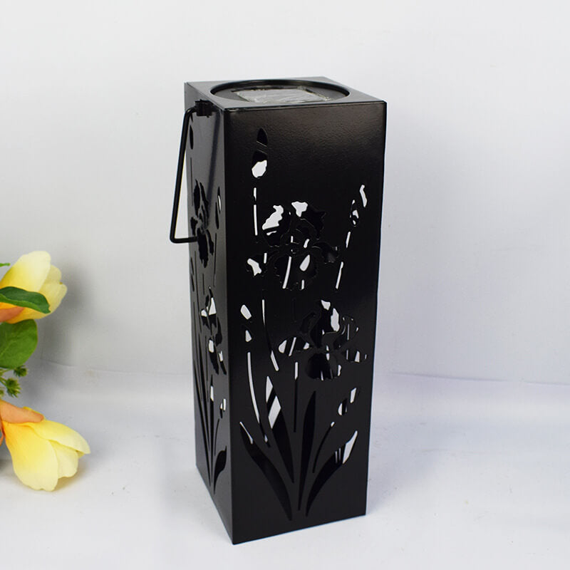Solar Butterfly Rose Pattern Hollow Column LED Outdoor Waterproof Decorative Lamp