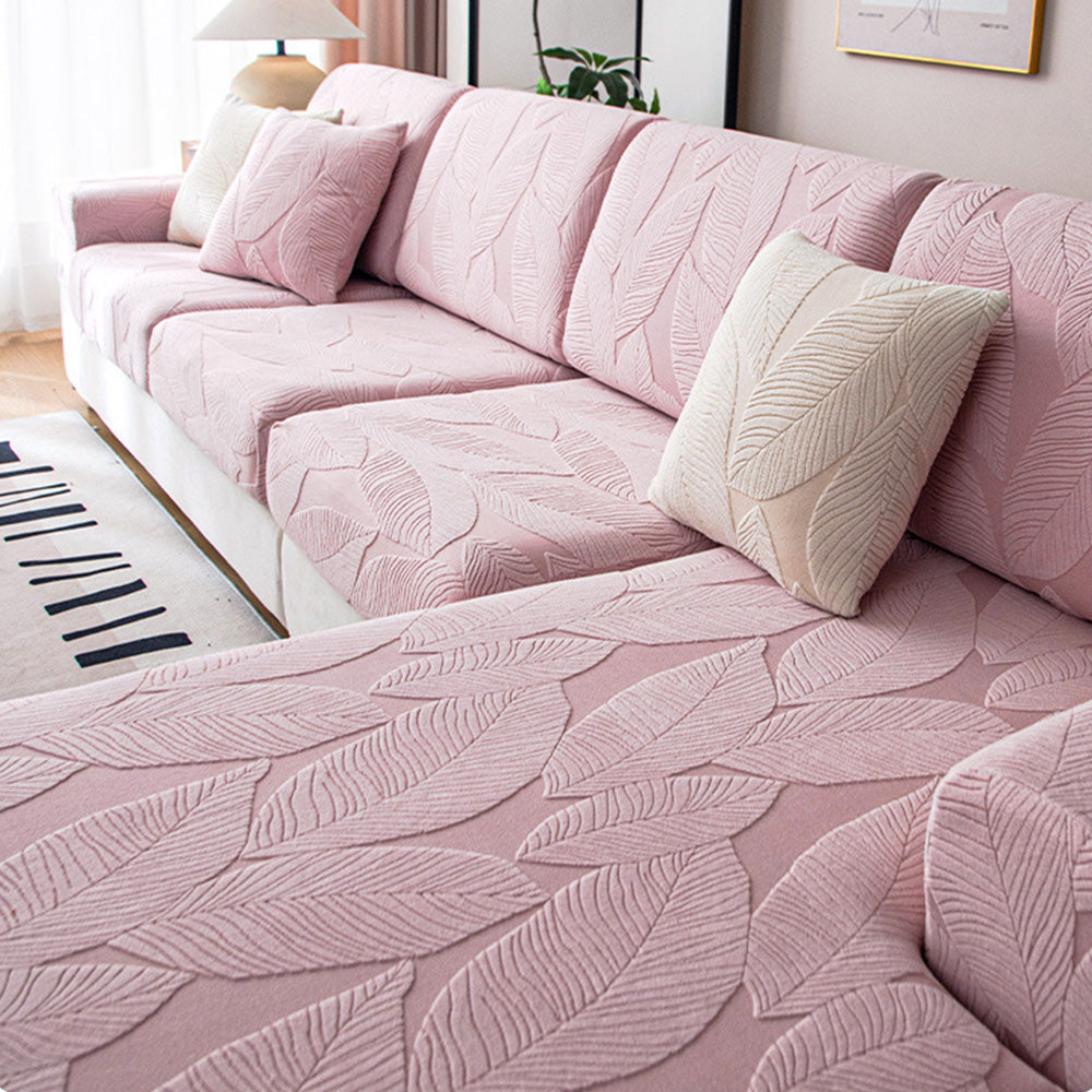 Modern Leaf Jacquard Waterproof Anti-Scratch Stretch Full Cover Sofa Cover