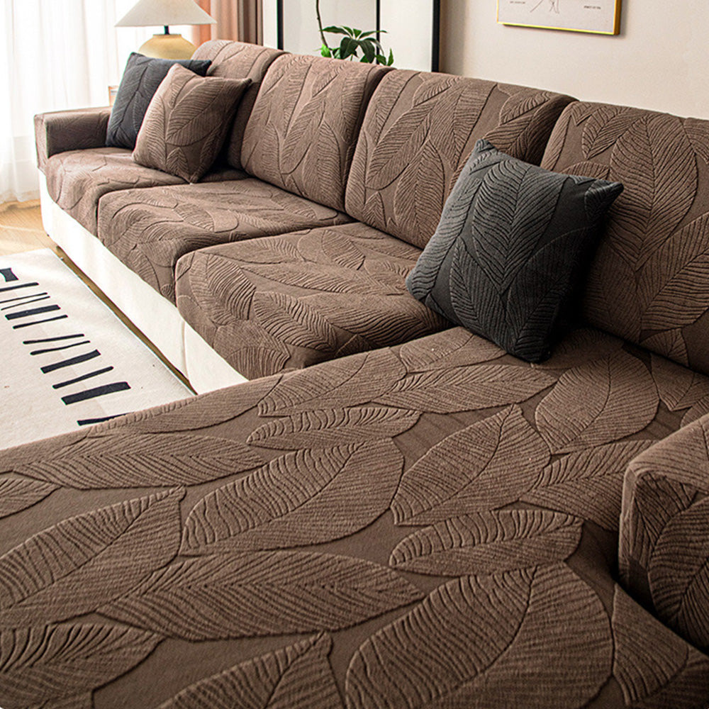 Modern Leaf Jacquard Waterproof Anti-Scratch Stretch Full Cover Sofa Cover