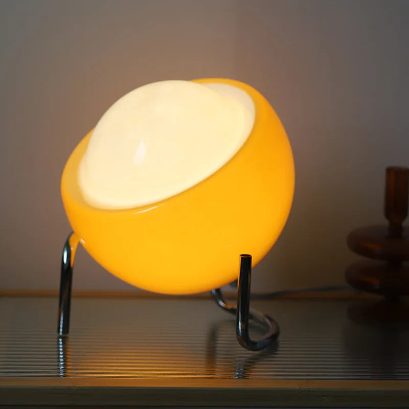 Aurivio Table Lamp | Glass &amp; Stainless Steel | Retro-Nordic Design | LED Night Light Beige/Orange | Ø21×H25 cm