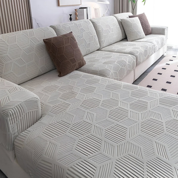 Jacquard Sofa Cover with Geometric Pattern – Soft &amp; Pet-Friendly | Perfect for Protection and Cozy Living Spaces |