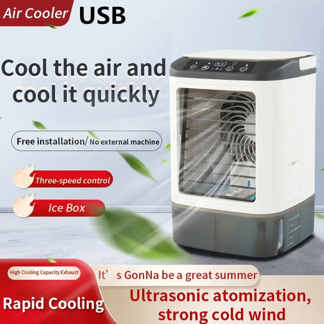 USB Portable Mini Air Conditioner Fan – 3-Speed Desktop Cooling Fan with LED Night Light, Air Cooler for Home, Office, and Camping |