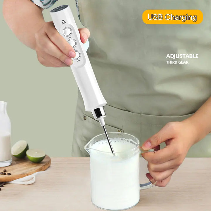 3 In 1 Electric Milk Frother Rechargeable Milk Foam Maker Handheld Frother High Speed Milk Frother Drink Mixer Coffee